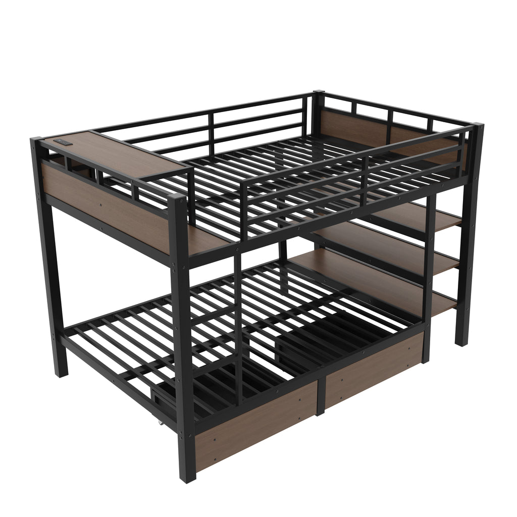 Full Size Metal Bunk Bed with Storage Shelves