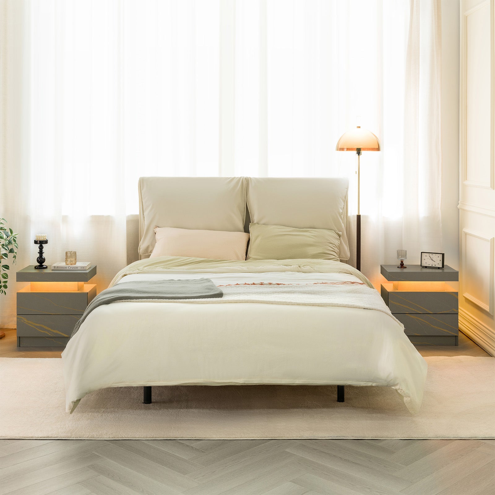 Modern LED Nightstand with 2 Drawers