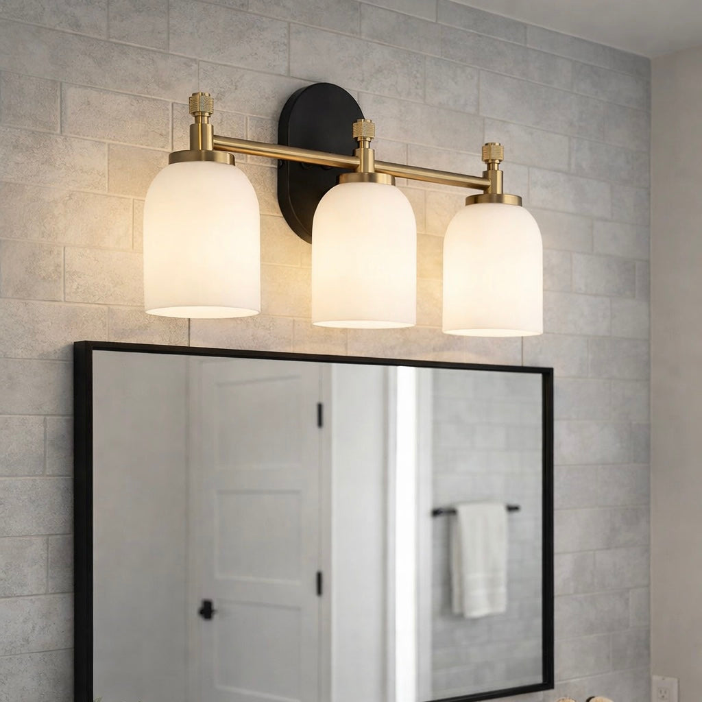 Meadows Three Lights Vanity Brushed Gold Bathroom Lighting