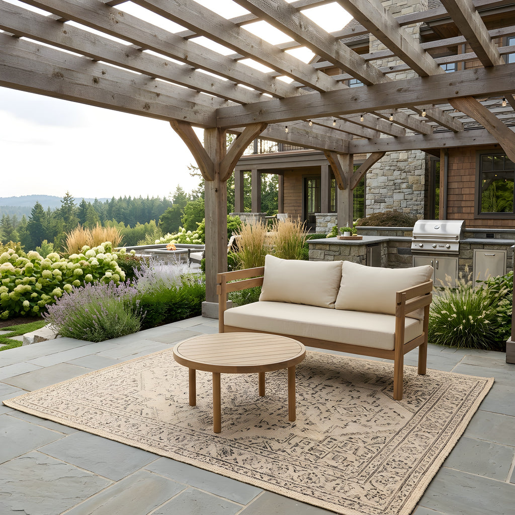 2-Piece Outdoor Acacia Wood Patio Loveseat Conversation Set, Light Brown