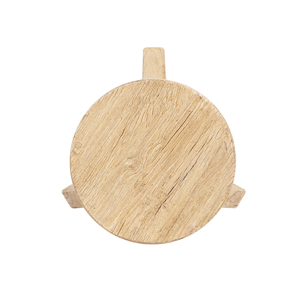 Linden Round Elm Wood Stool, 15.5-Inch, Light Natural Brown