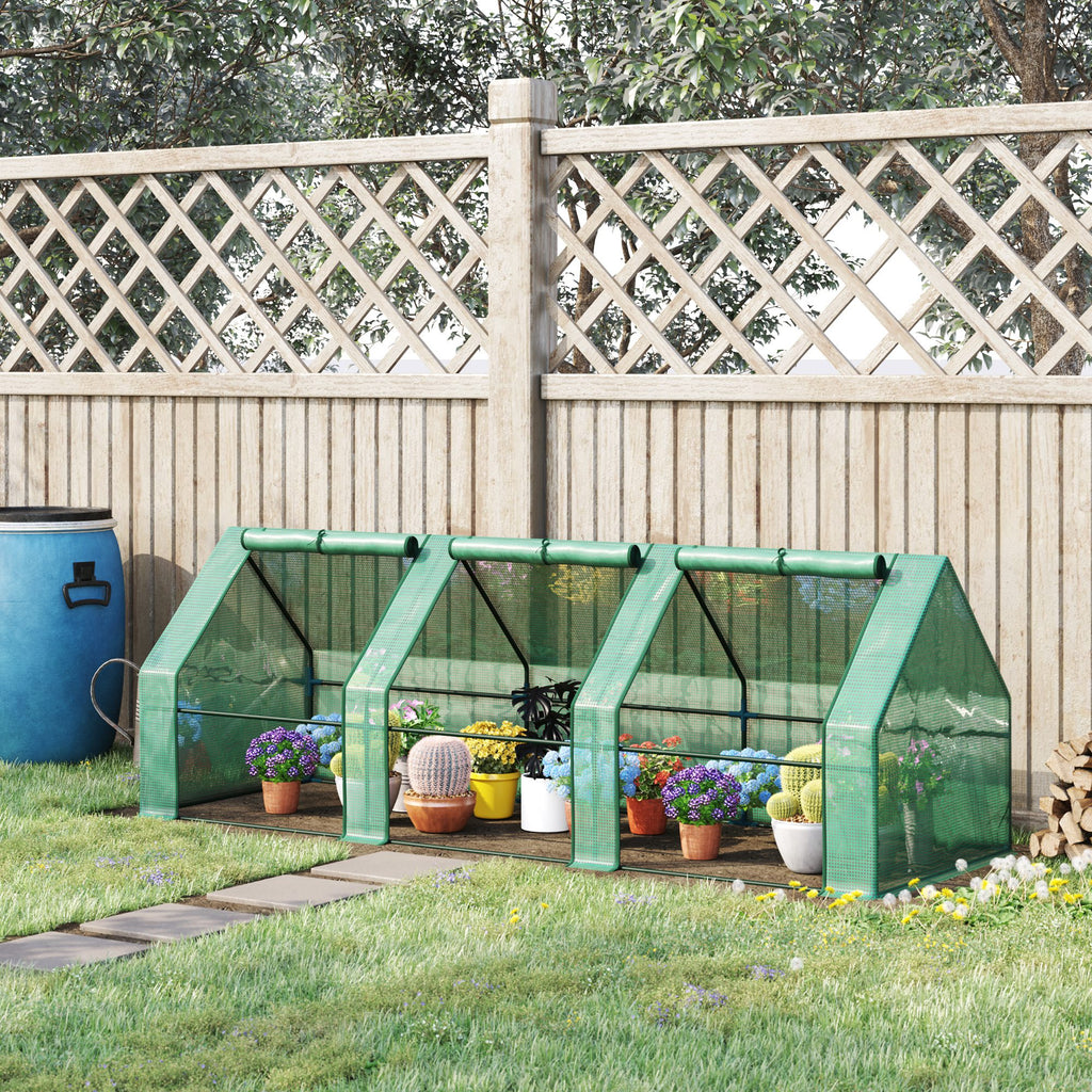 Outsunny 9' x 3' x 3' Portable Mini Greenhouse Outdoor Garden with Large Zipper Doors and Water/UV PE Cover