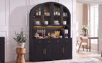 K&K 75.8" Tall Arched Kitchen Pantry Cabinet with LED & Charging Station