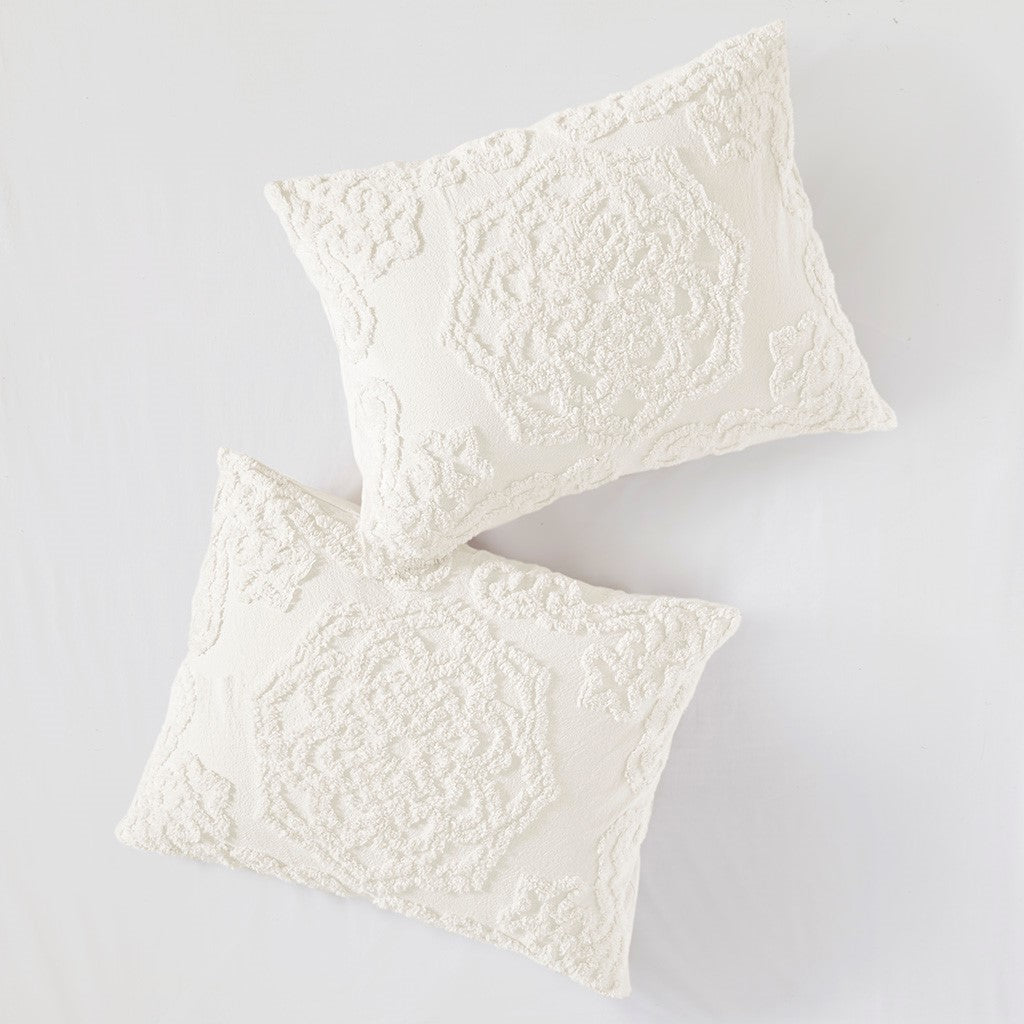 Tufted Cotton Chenille Medallion Fringe Coverlet Mini Set
