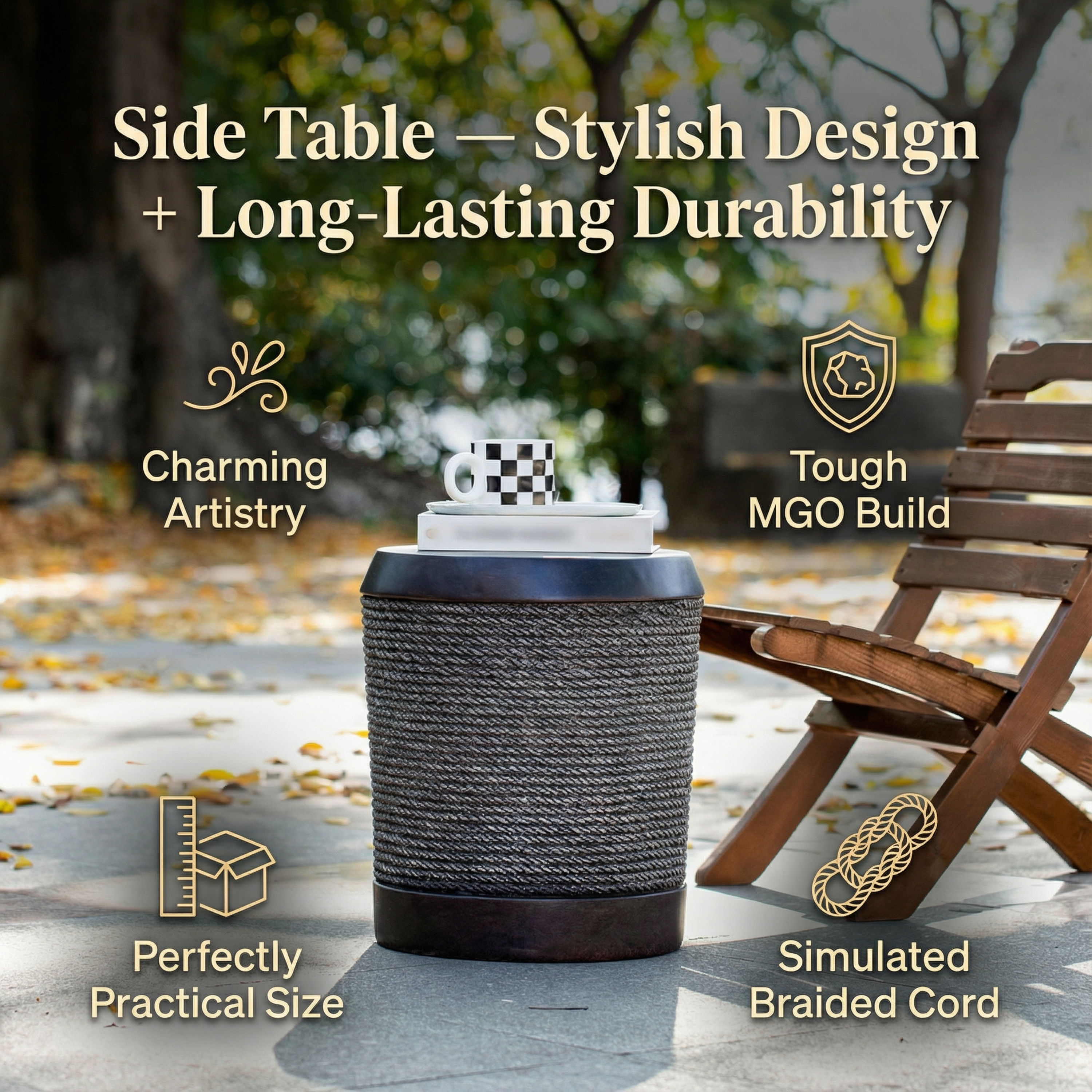 Simulated Braided Cord MGO Side Table