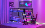 Full Size Metal Bunk Bed with Built-in Desk, Light and 2 Drawers