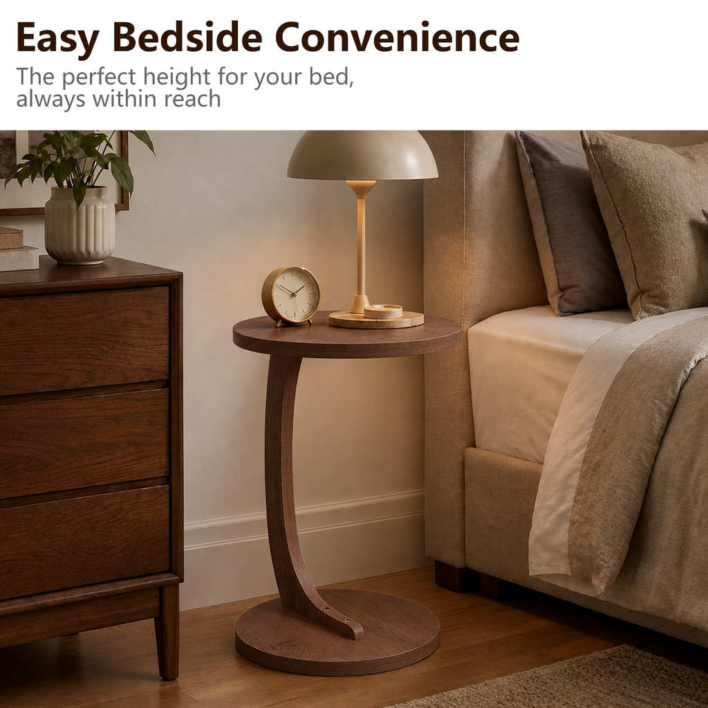 C-Shaped End Table, 14.96-Inch Round, Walnut