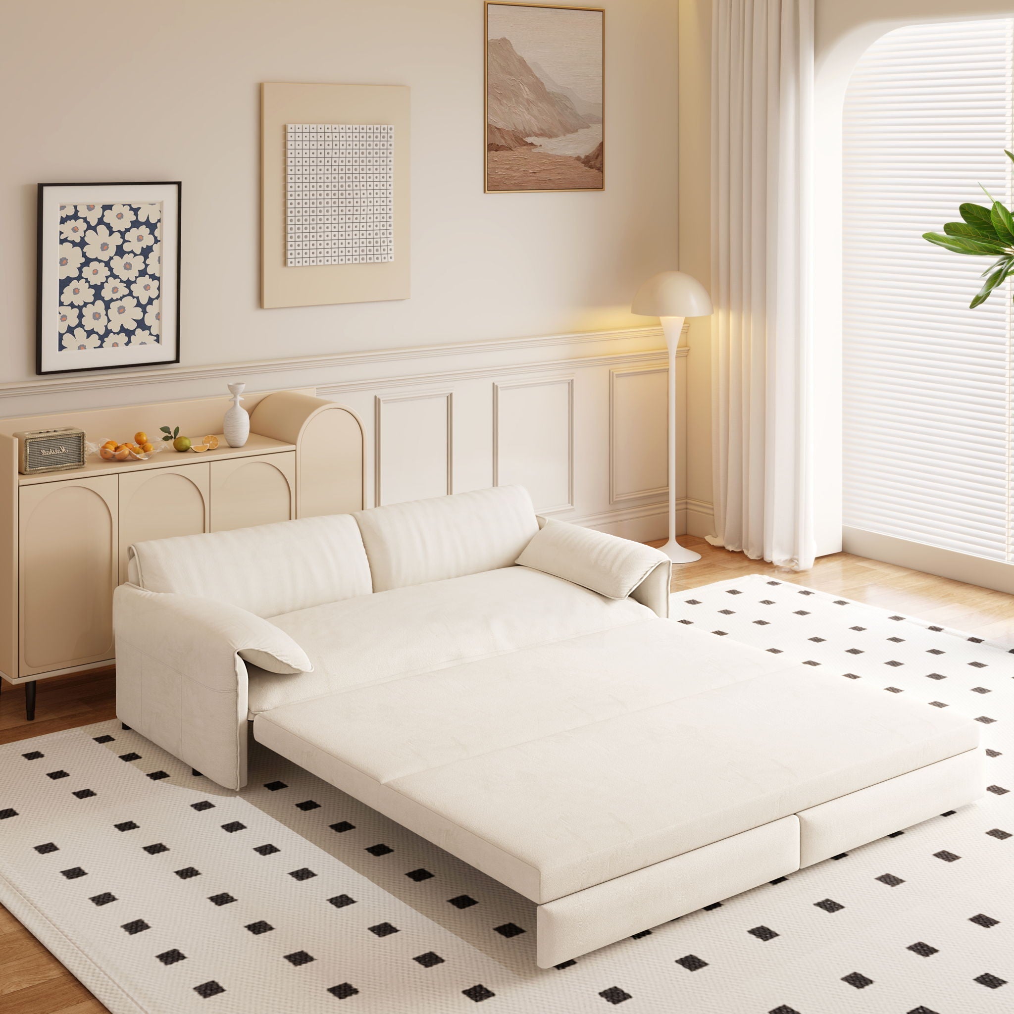Queen Pull Out Sofa Bed, 3-in-1 Convertible Sleeper Sofa with Side Storage