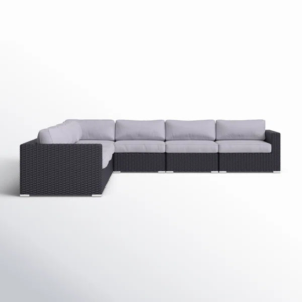 Fully Assembled 122'' Wide Outdoor Wicker Patio Sectional with Cushions