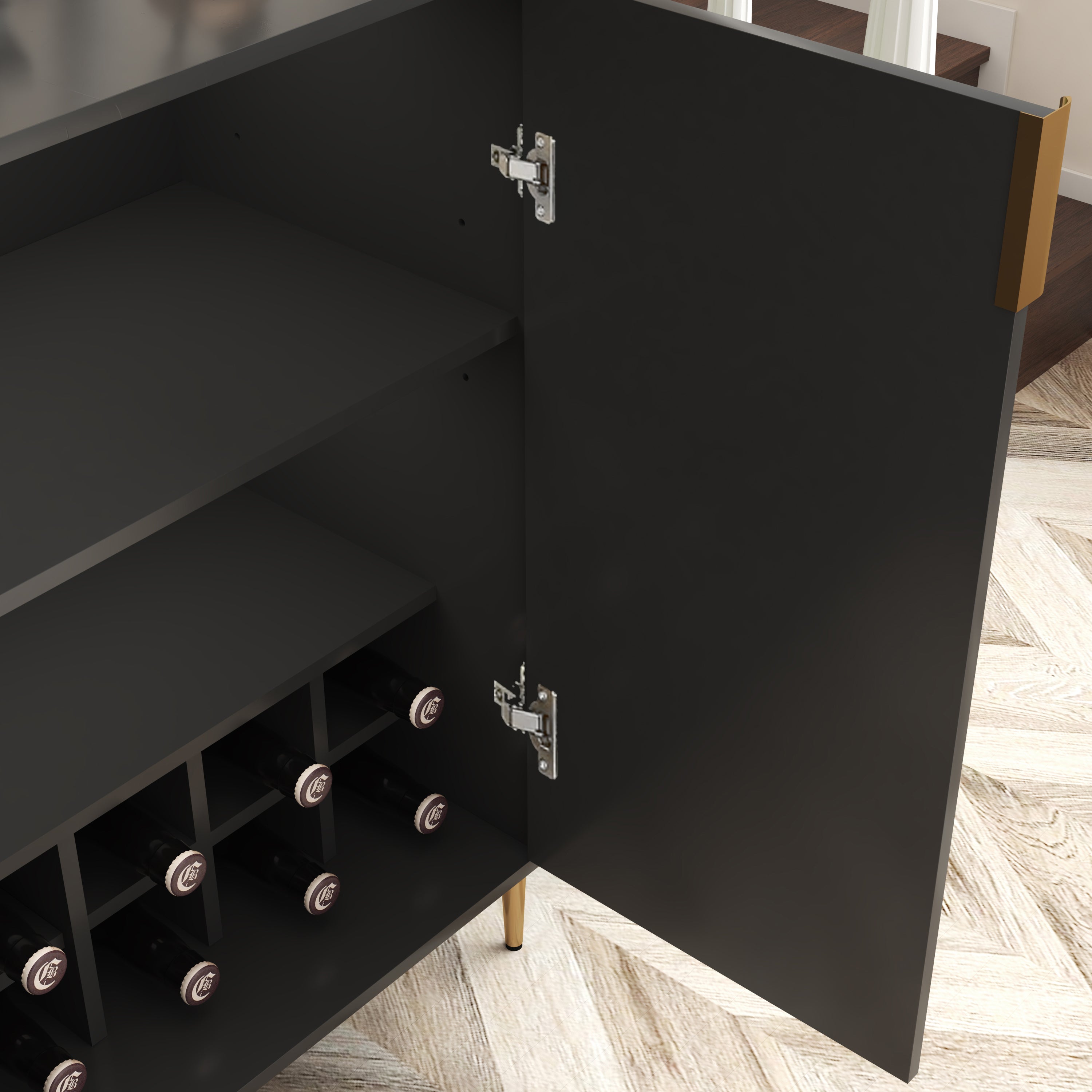 2 Doors Home Wine Bar Cabinet with Wine Rack & Adjustable Storage Shelf