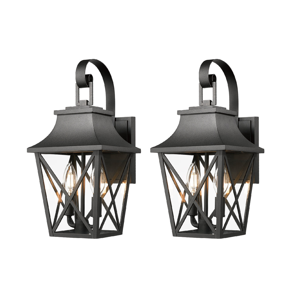 Black Outdoor Wall Lantern 2-Light Set