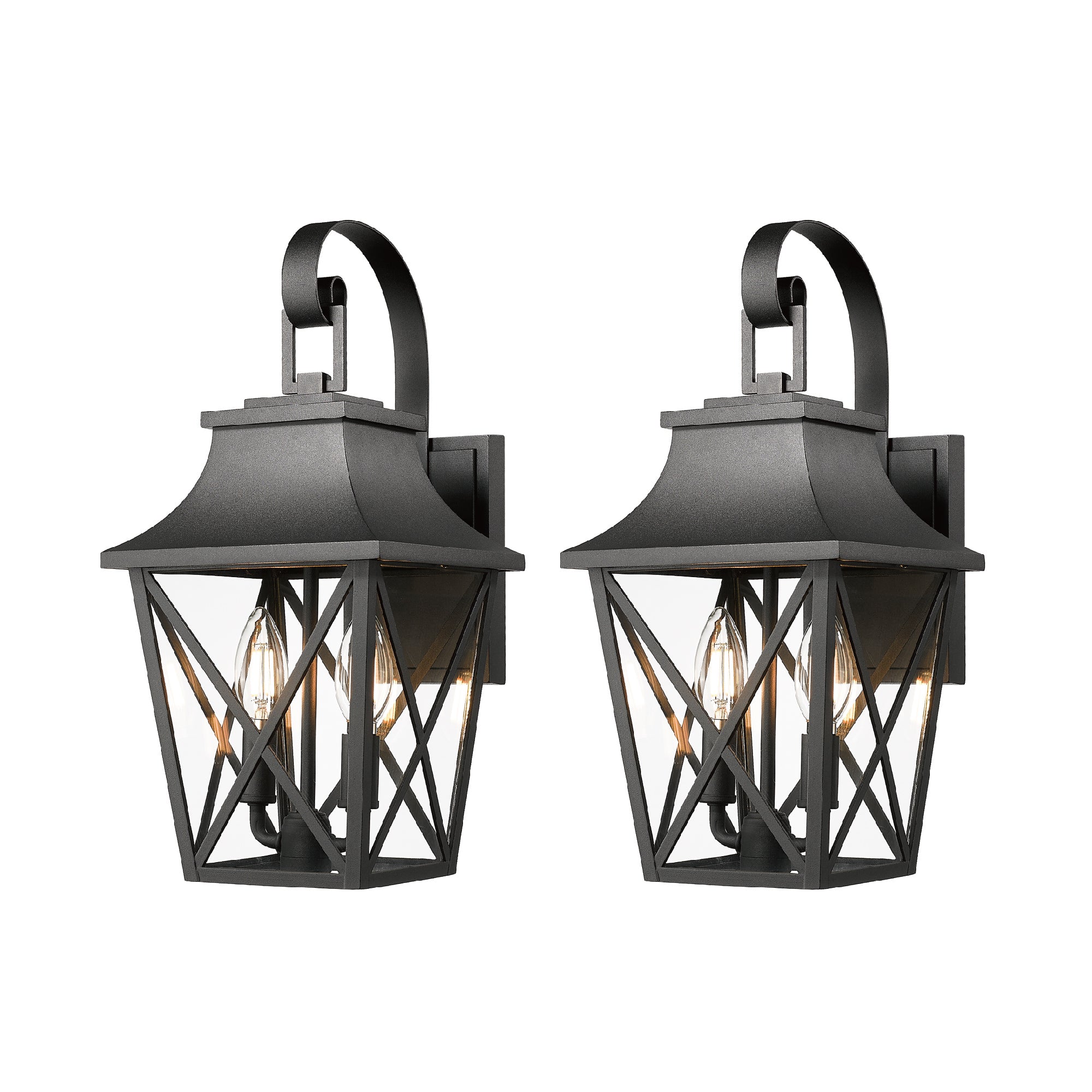 Black Outdoor Wall Lantern 2-Light Set