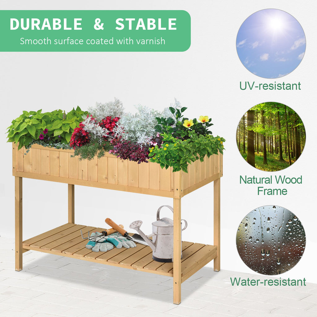 Outsunny 43x18x30in Raised Garden Bed with 8 Pockets and Shelf