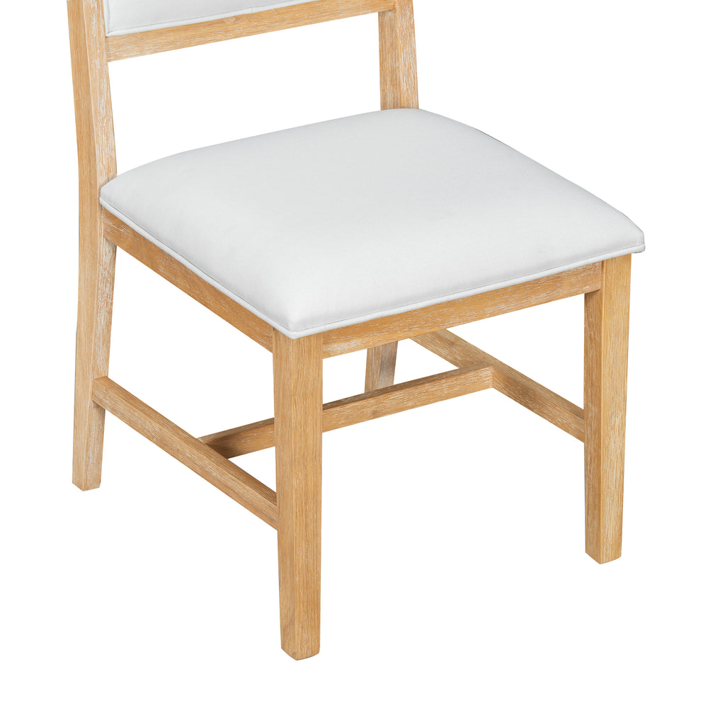 TREXM Farmhouse 5-Piece Dining Table Set with 4 Upholstered Chairs