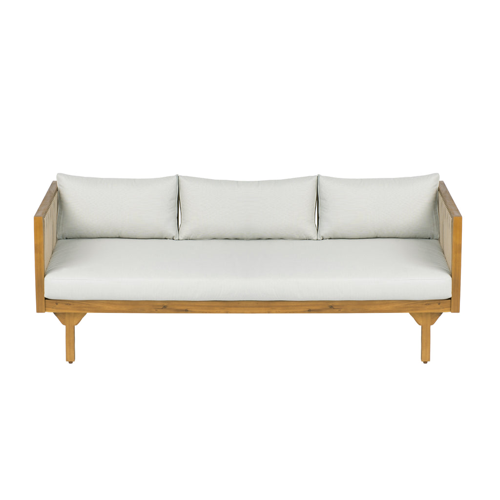 Outdoor Patio Sofa with Acacia Wood and Rope Design