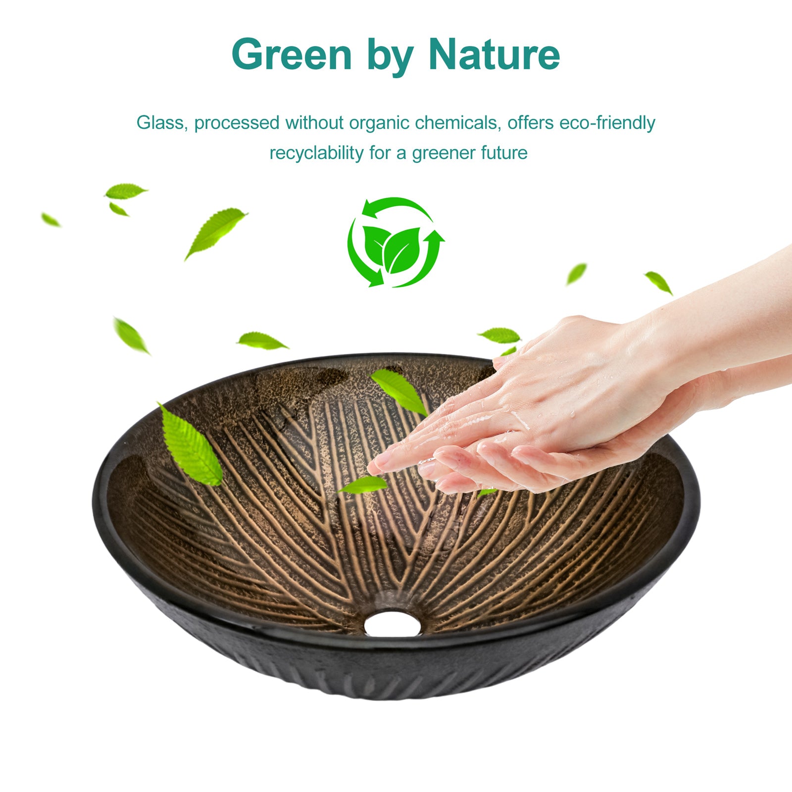 Artistic Feather Pattern Amber Tempered Glass Vessel Sink