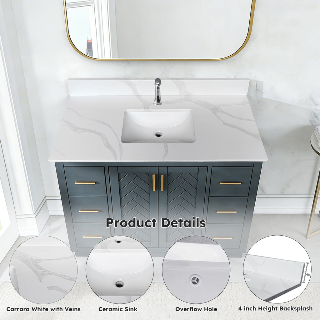43-Inch Quartz Bathroom Vanity Top
