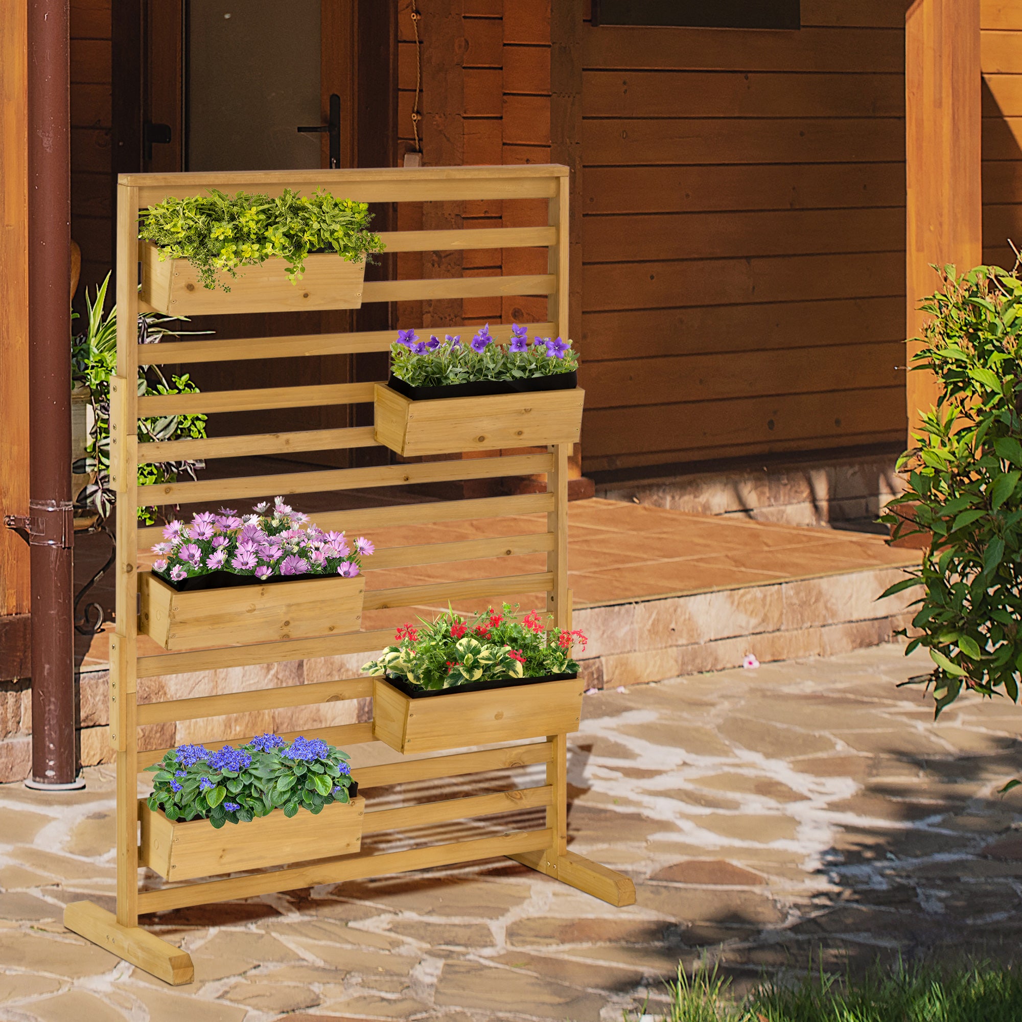 Outsunny Wooden Plant Trellis Stand with 5 Hanging Planter Boxes