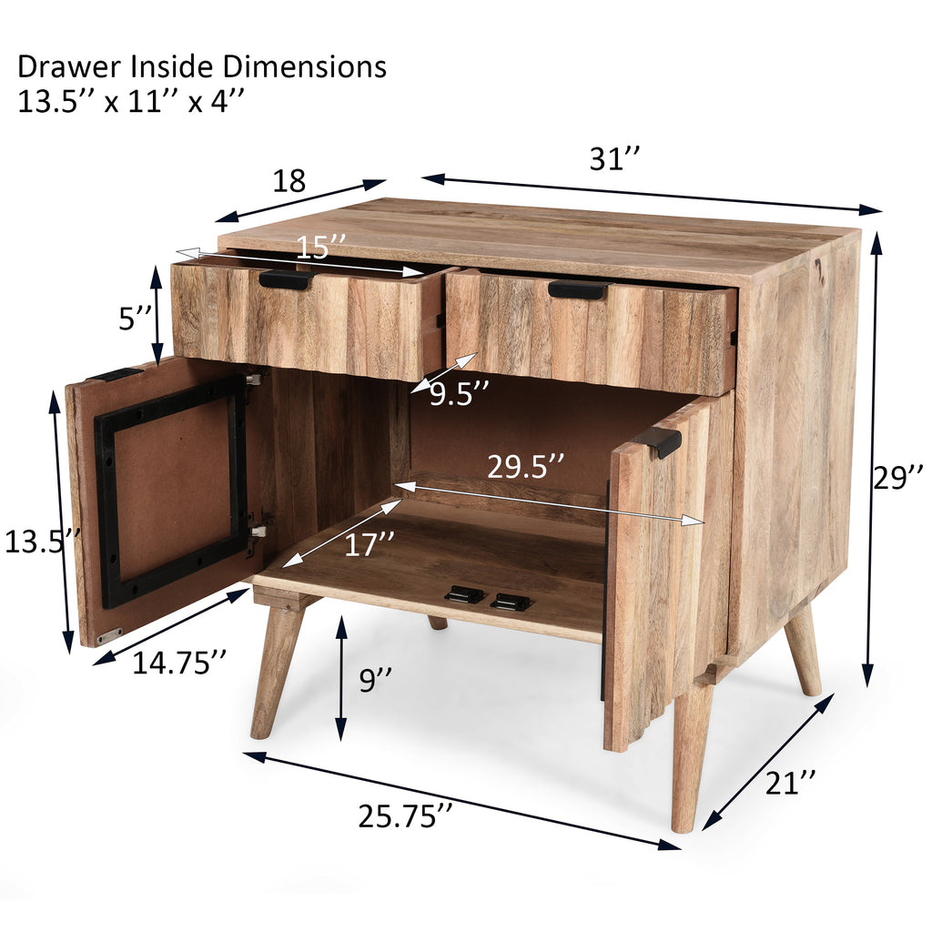 Stylish Mango Wood 2-Drawer 2-Door Cabinet