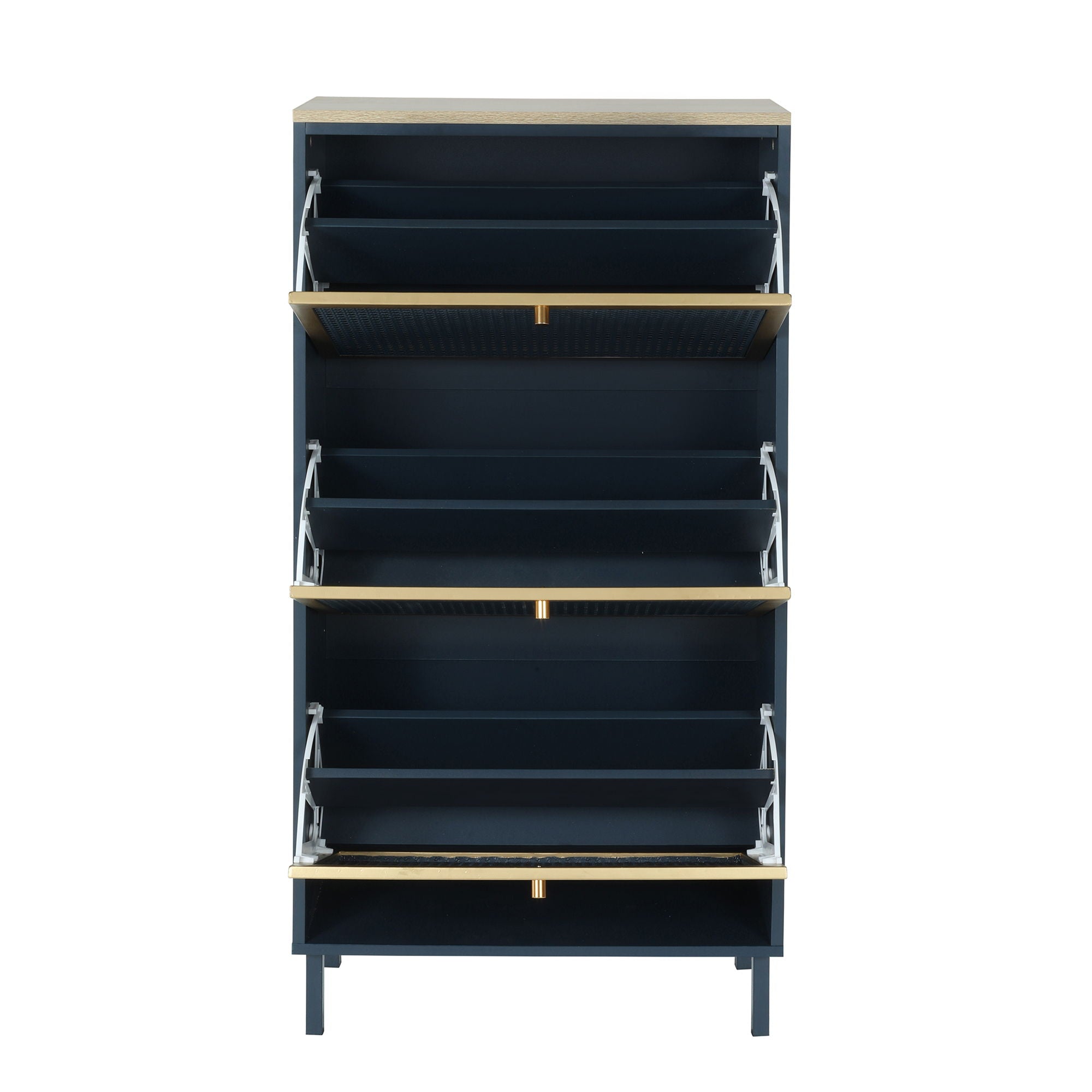 Modern Rattan 3 Door Shoe Rack Cabinet for Entryway