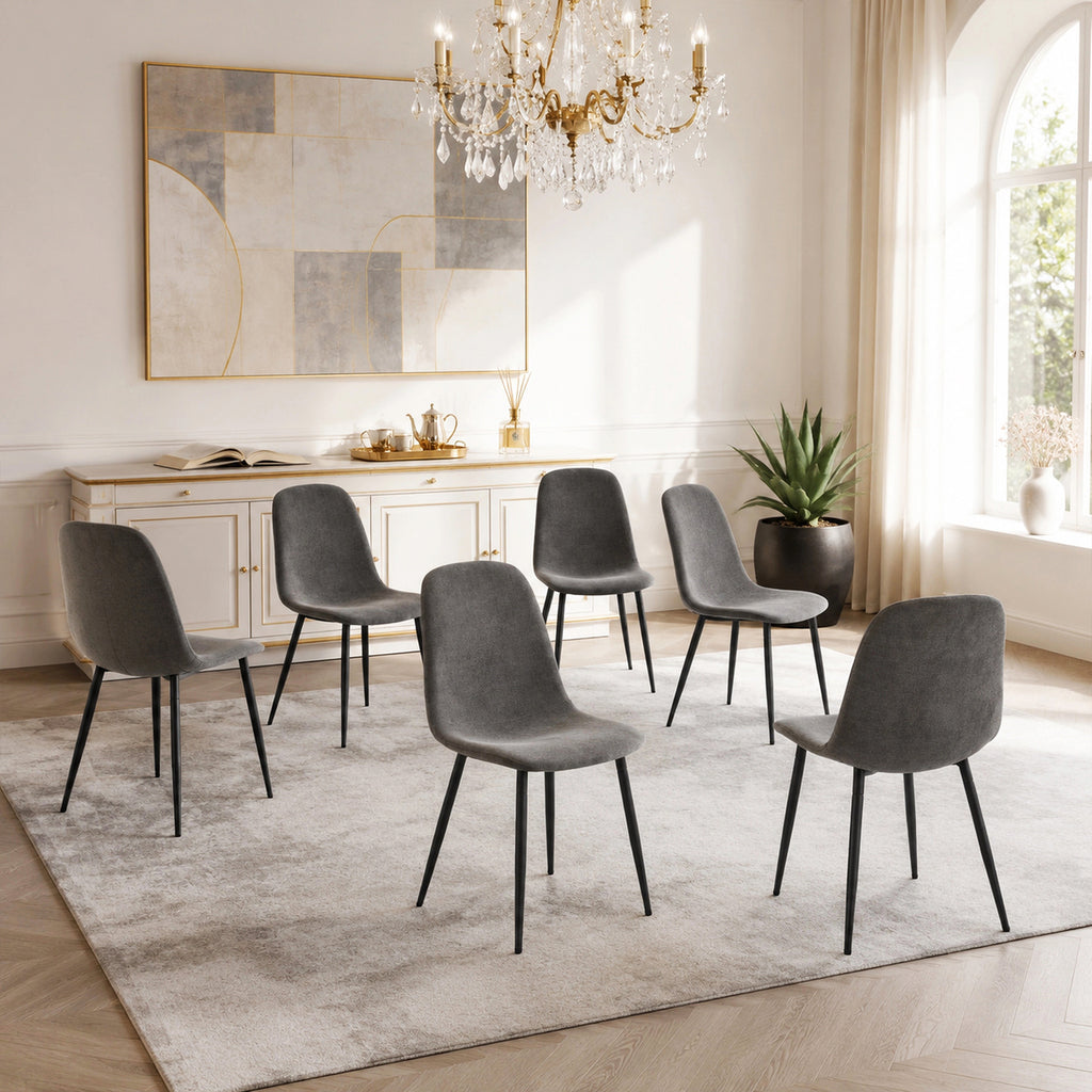 Comfortable Linen-Cotton Dining Chair Set - Six Pieces in Dark Gray