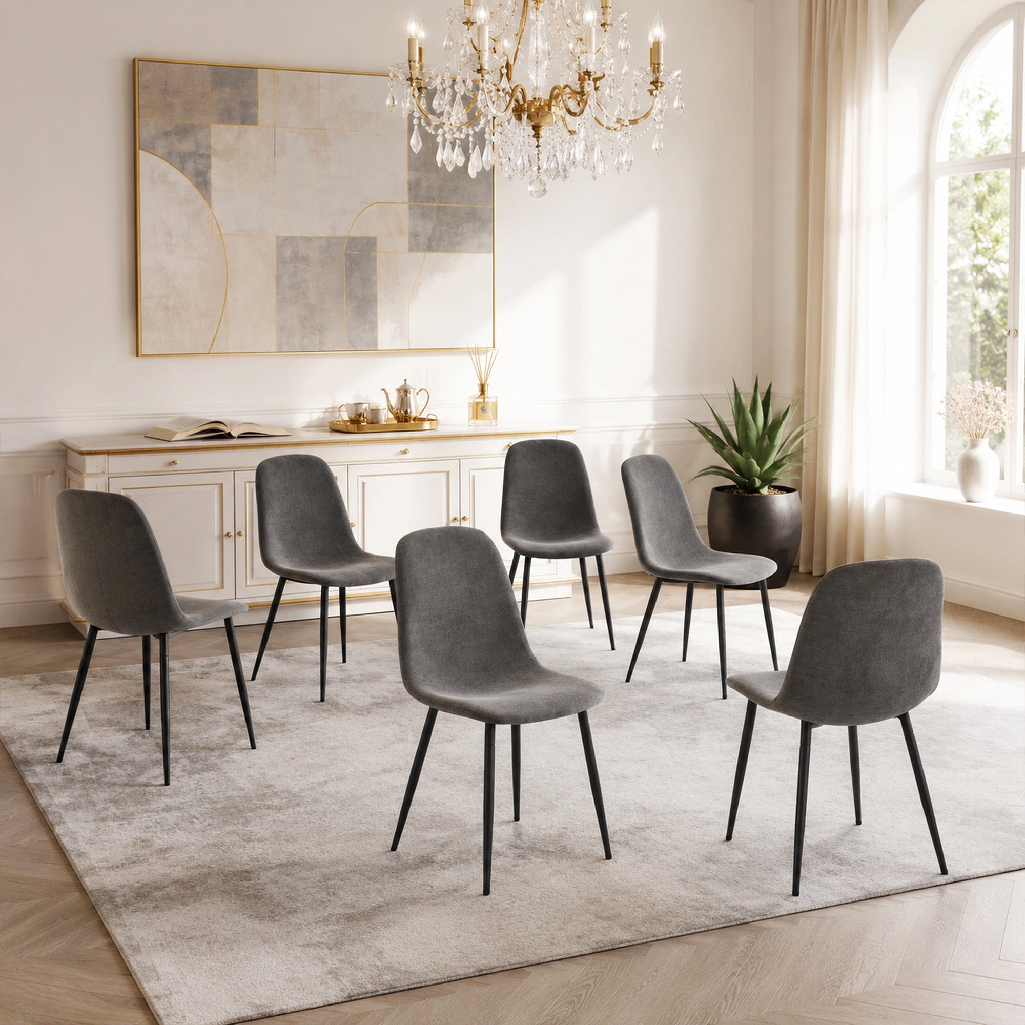 Comfortable Linen-Cotton Dining Chair Set - Six Pieces in Dark Gray