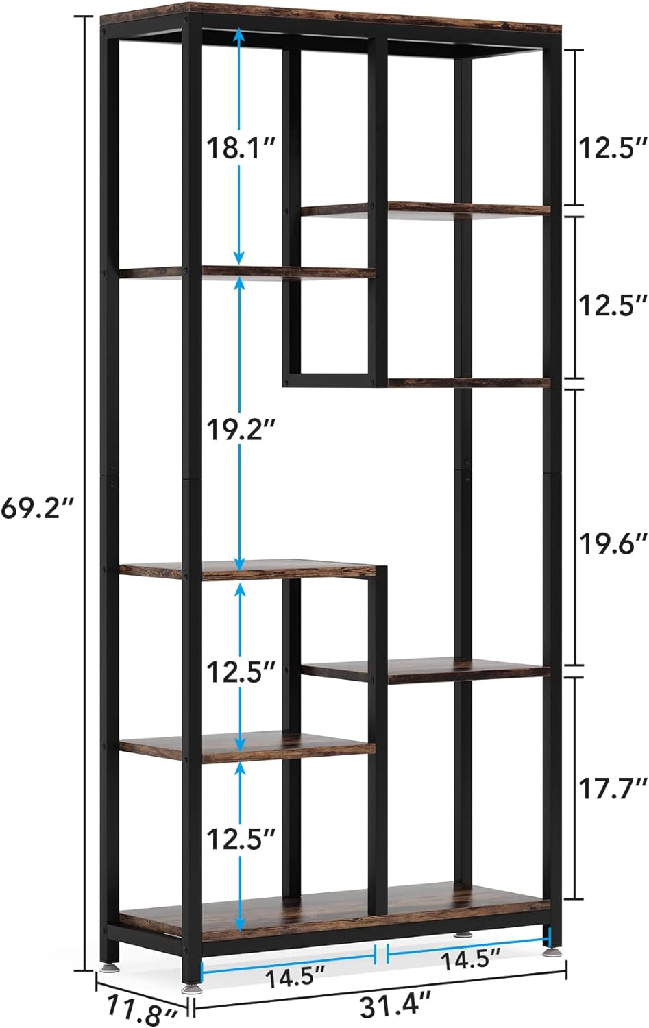 69.2" 6-Tier Rustic Brown Industrial Etagere Bookcase