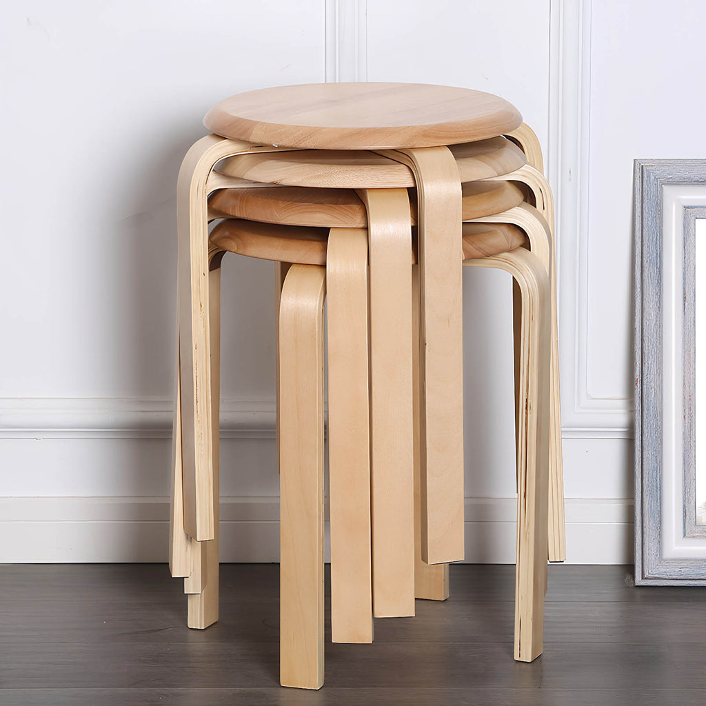 Stackable Bentwood Stool Set of 6, 18" Round Stools