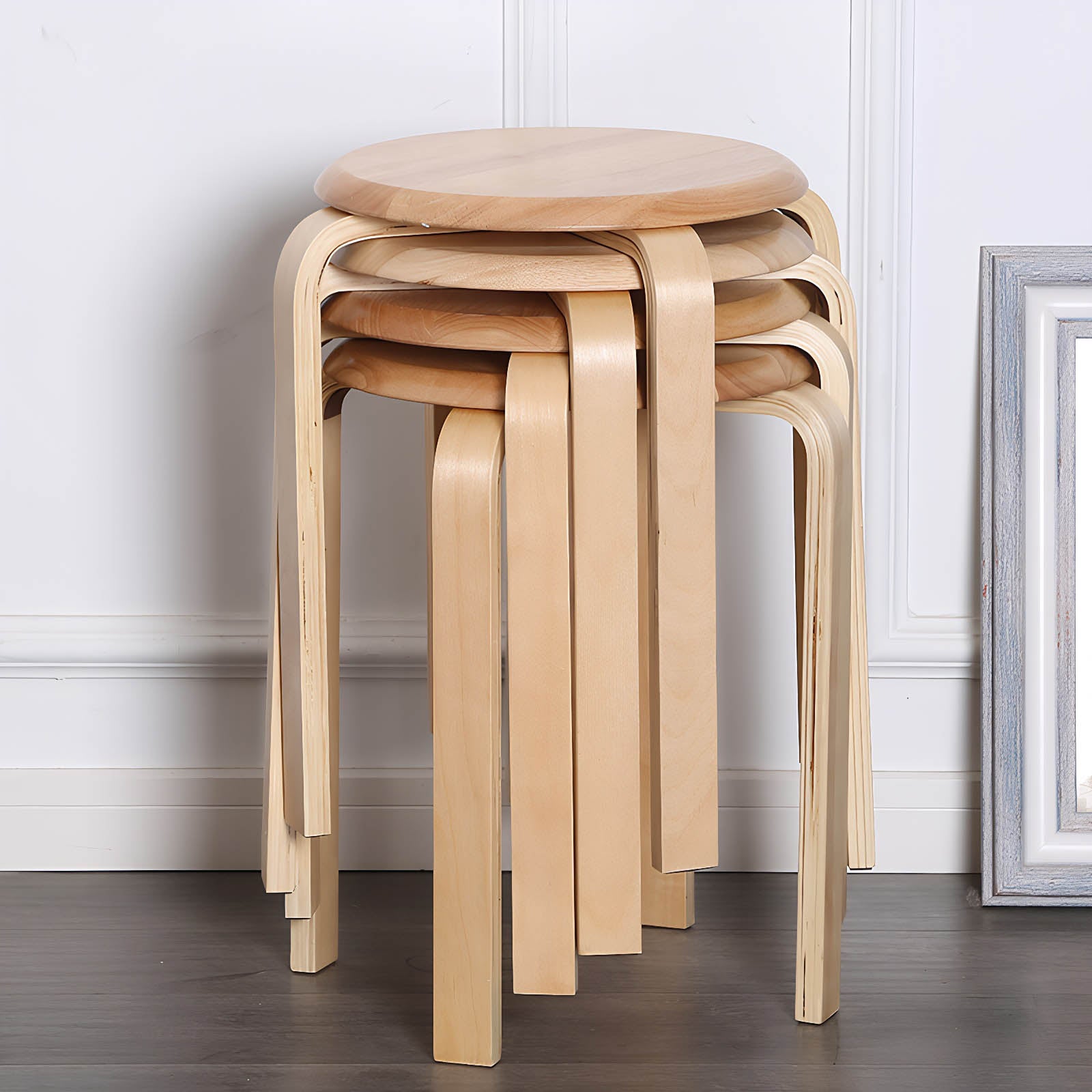 Stackable Bentwood Stool Set of 6, 18" Round Stools