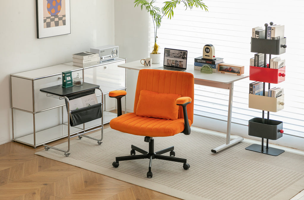 Orange Velvet Criss Cross Armrest Office Chair with Wheels