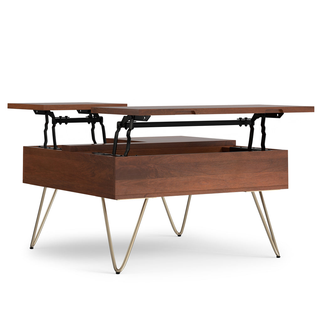 Hunter Solid Mango Wood Lift Top Square Coffee Table in Umber