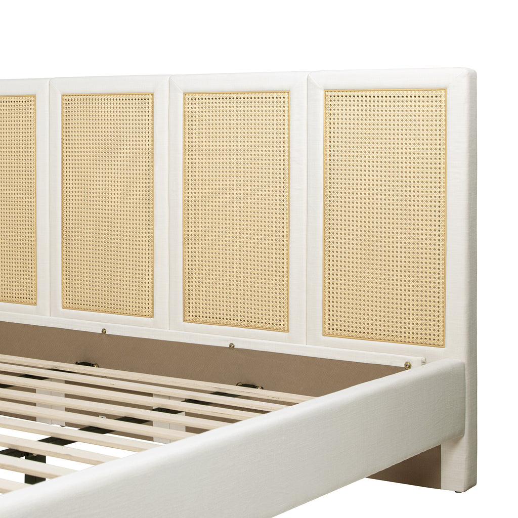 Toscana King Upholstered Cane Back Platform Bed, Antique