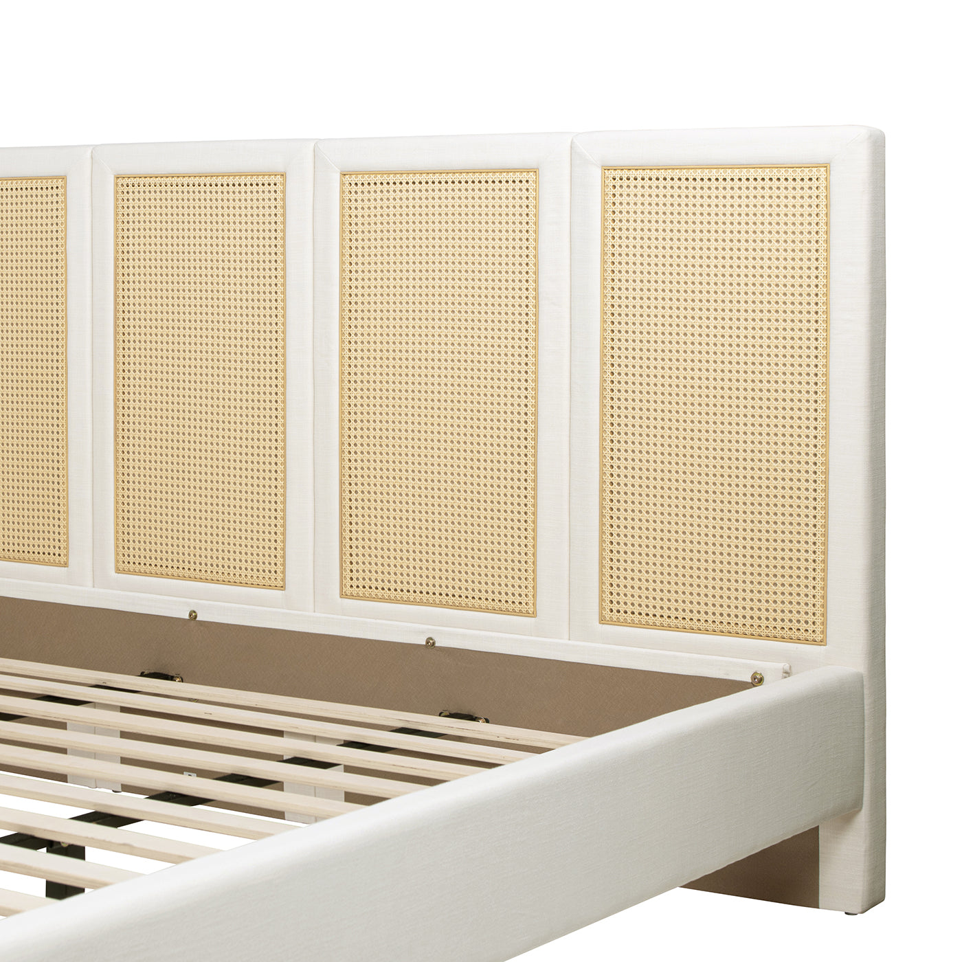 Toscana King Upholstered Cane Back Platform Bed, Antique