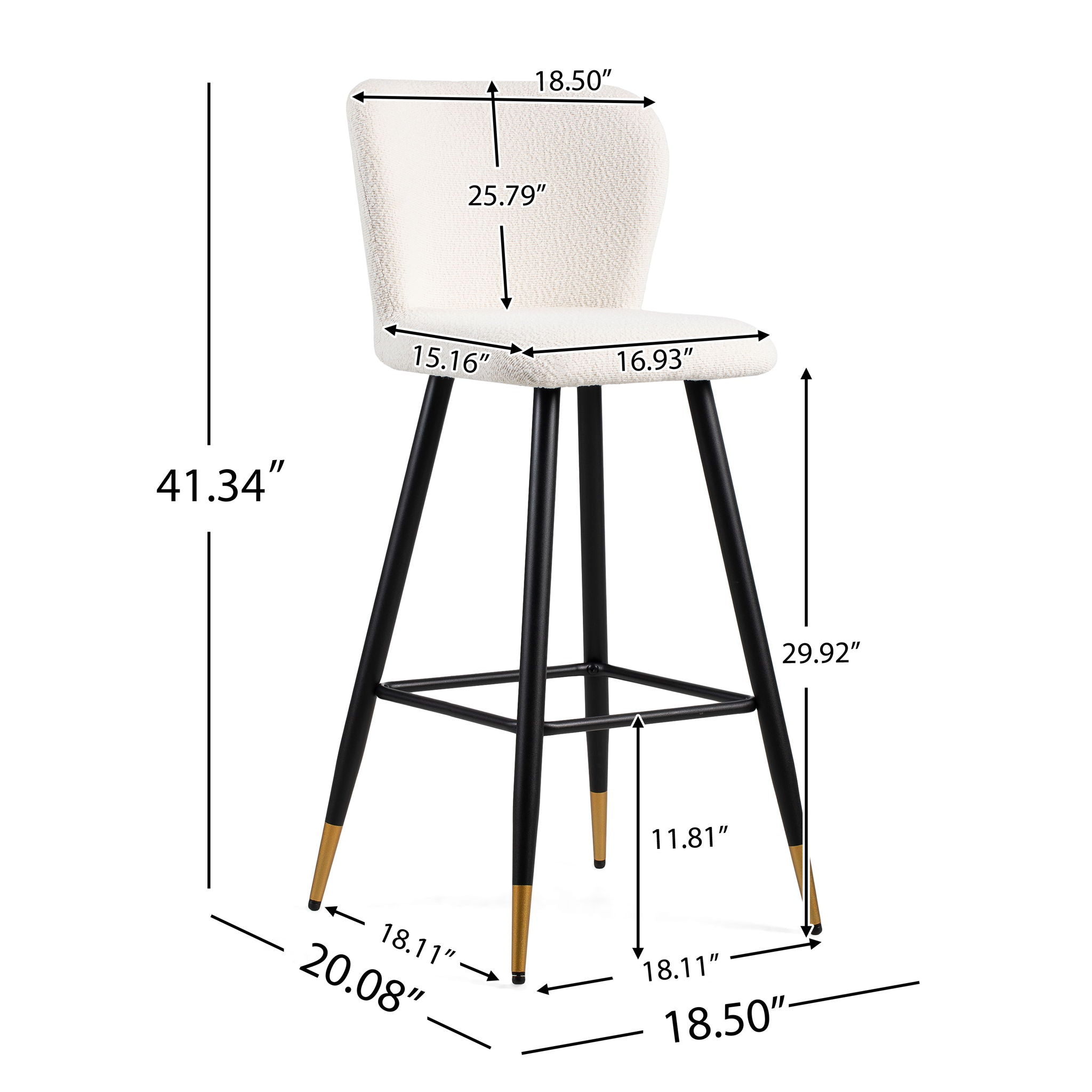 Modern Style Barstool with Tipped Ends - White