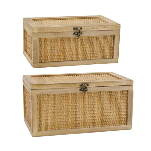 Set of 2 Woven Rattan Decorative Boxes