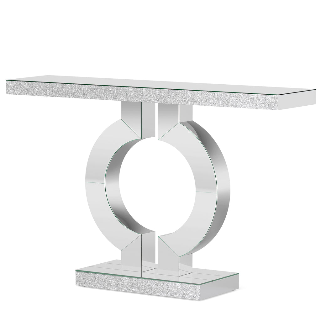 43" Modern Mirrored Console Table with O-Shaped Base