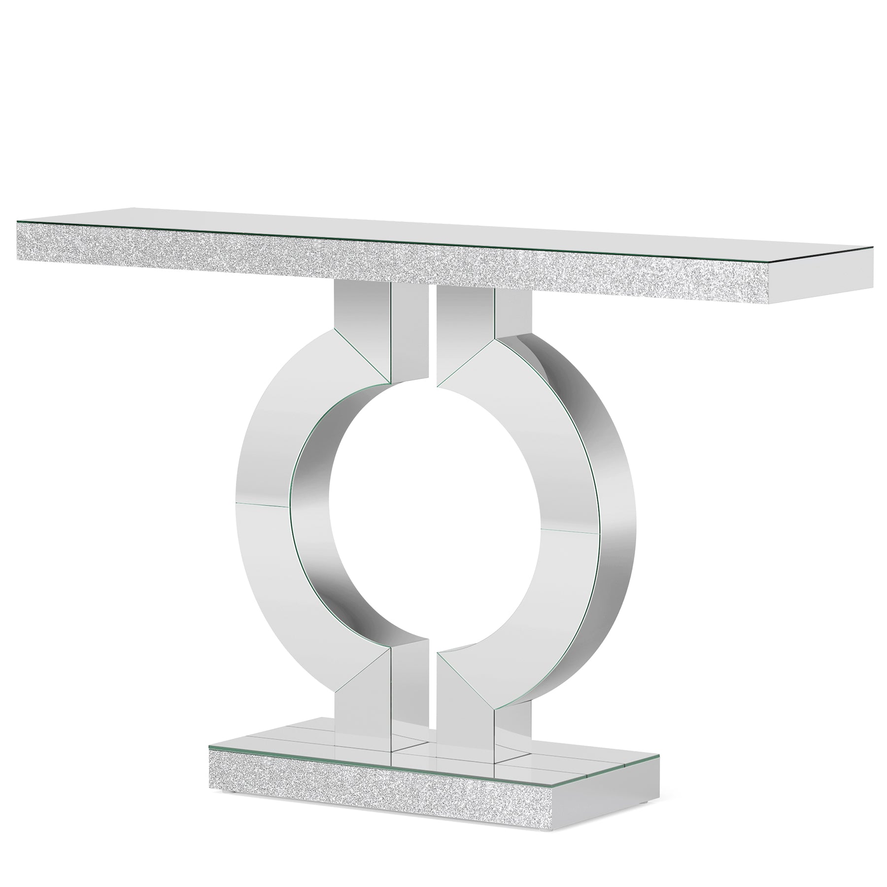 43" Modern Mirrored Console Table with O-Shaped Base