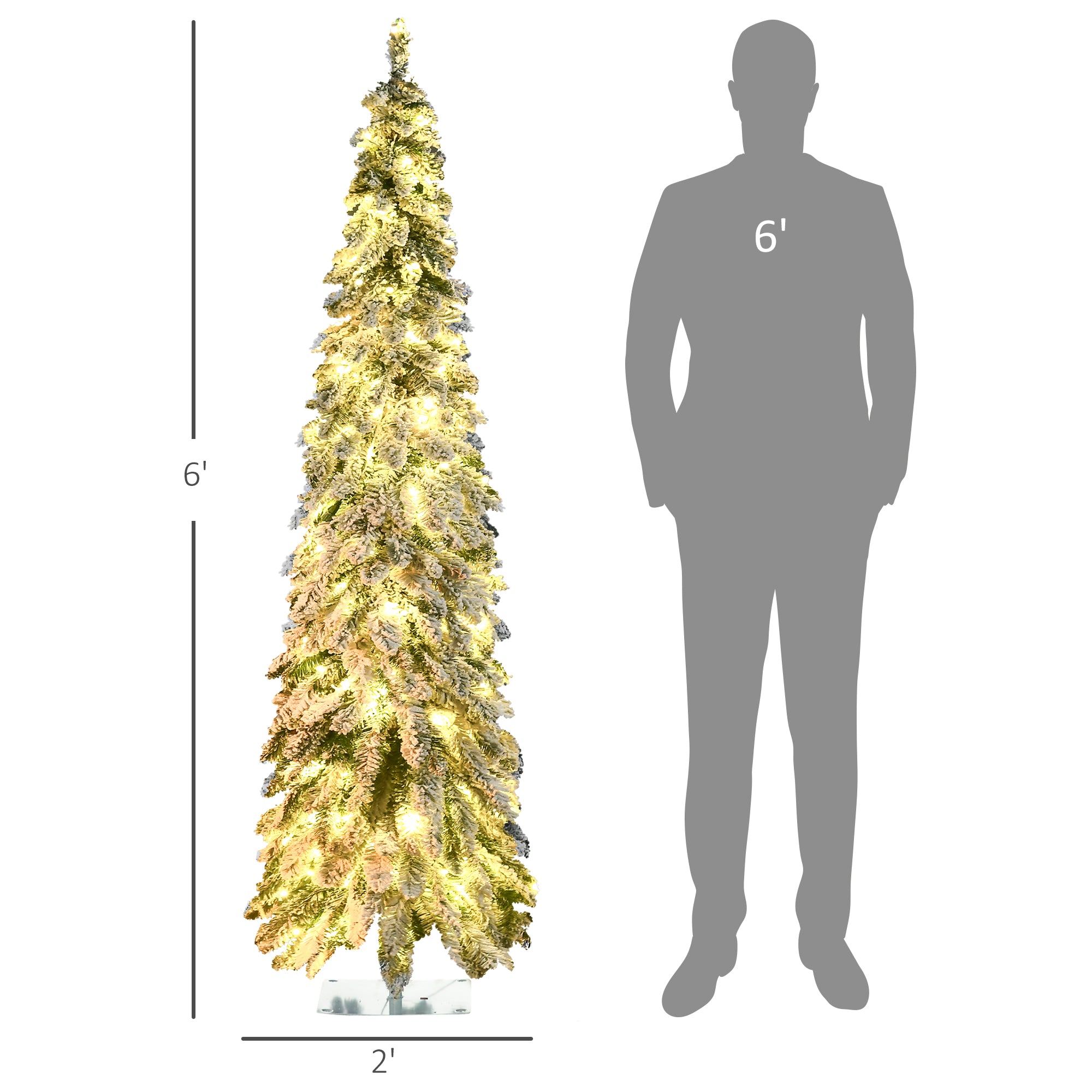 HOMCOM 6ft Tall Prelit Pencil Artificial Christmas Tree