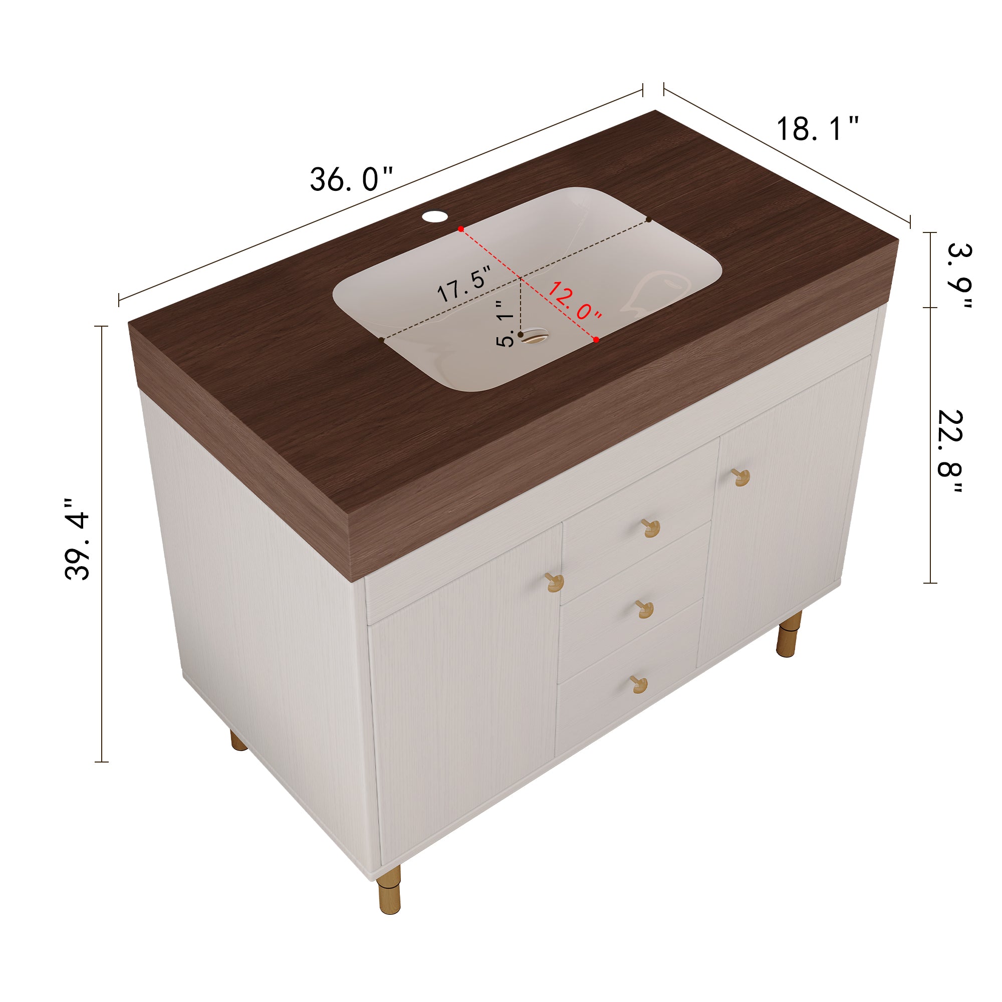 36 in Modern Free-standing Bathroom Vanity with Ceramic Sink & Ample Storage