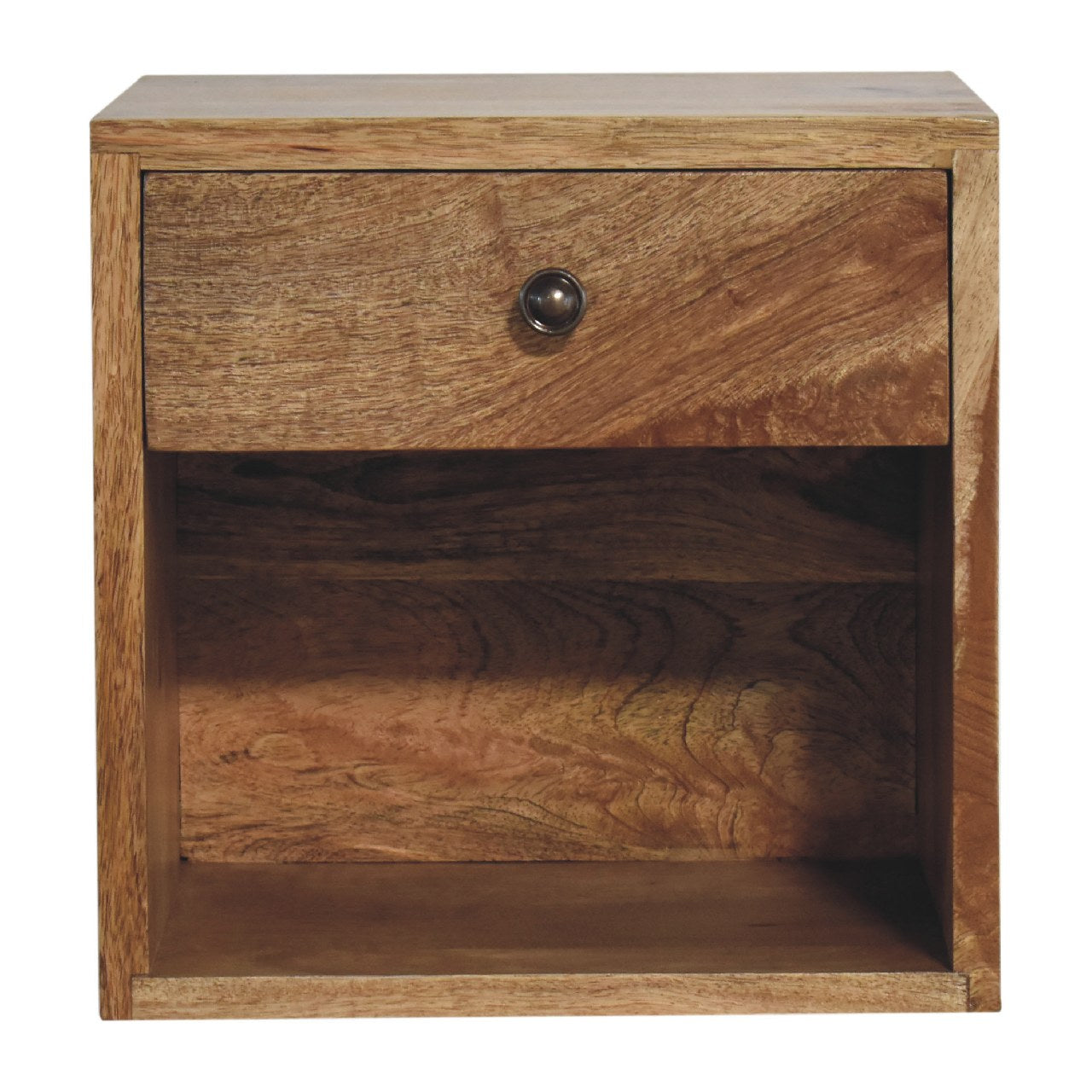 Solid Wood Floating Mini Classic Bedside, Wall-mounted, 1-Drawer, 1 Open Slot