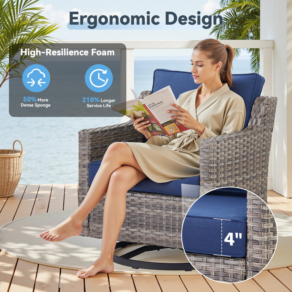 Swivel Outdoor Chairs Set of 2 with Glass-Top Side Table