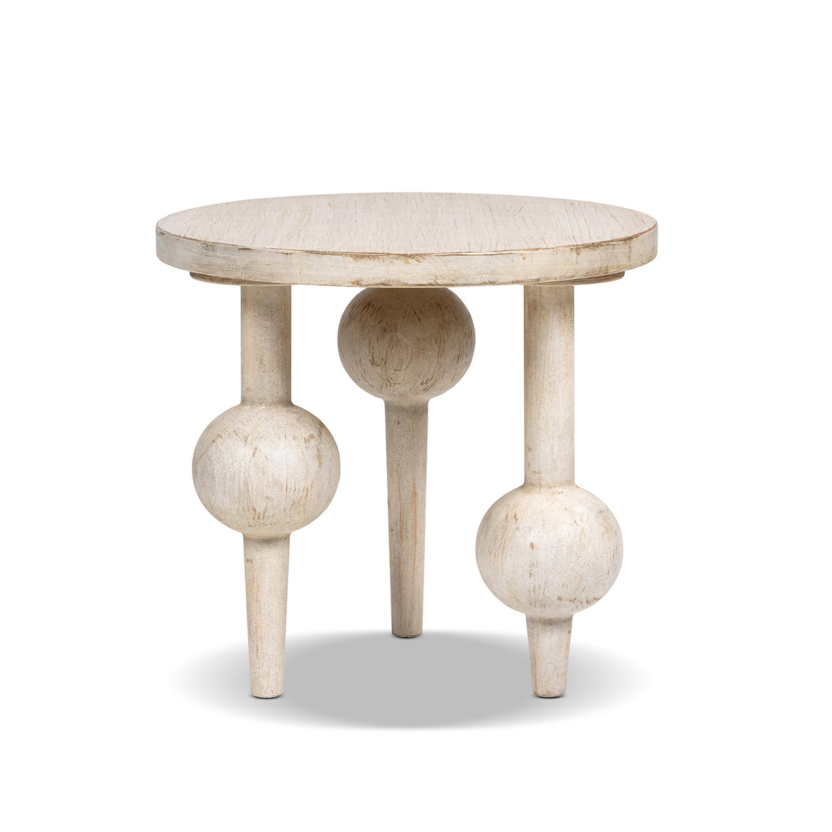 Odette 24-Inch Round Reclaimed Pine Wood Side Table, Natural Whitewash