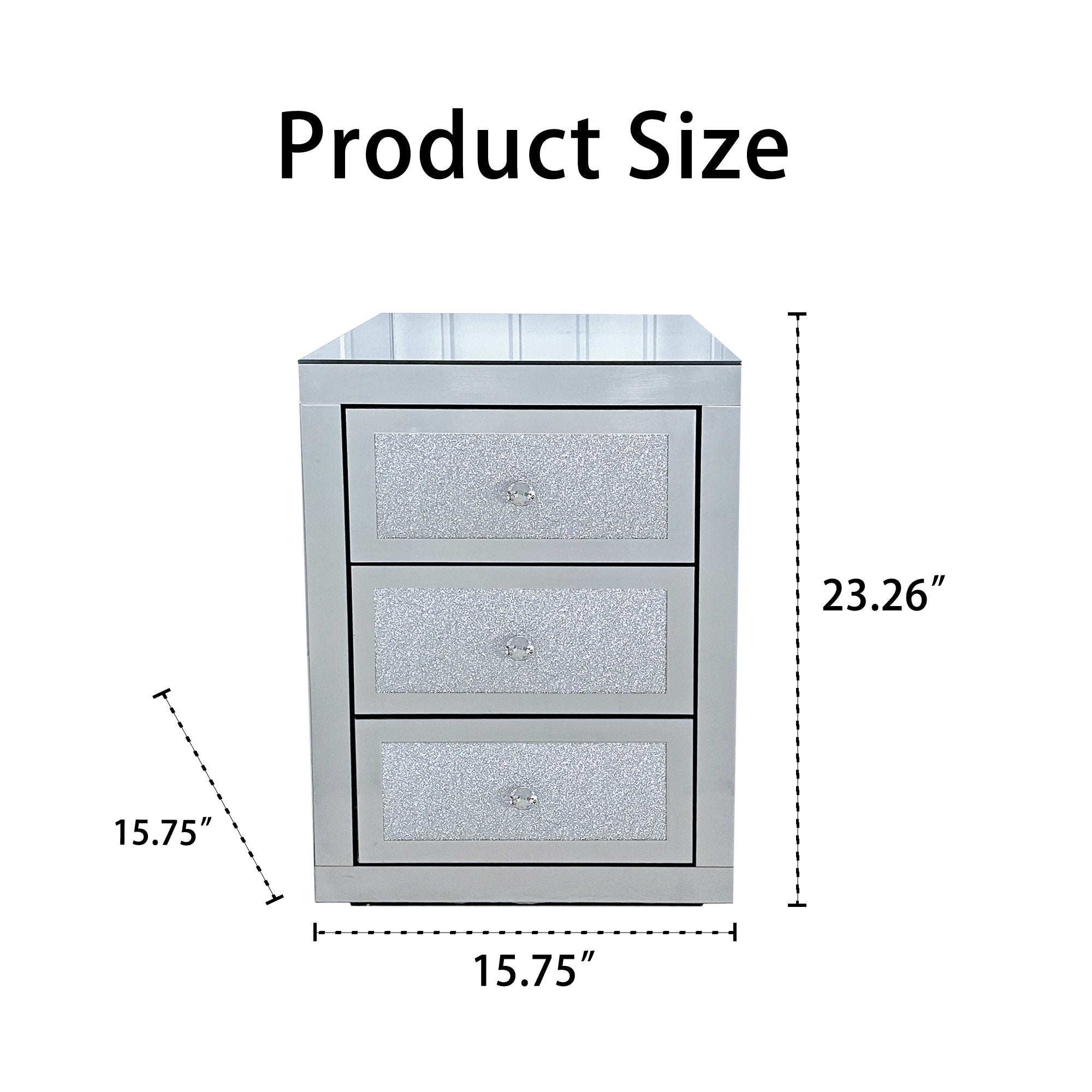 3-Drawer Mirrored Nightstand Bedside Table Glass Accent End Table