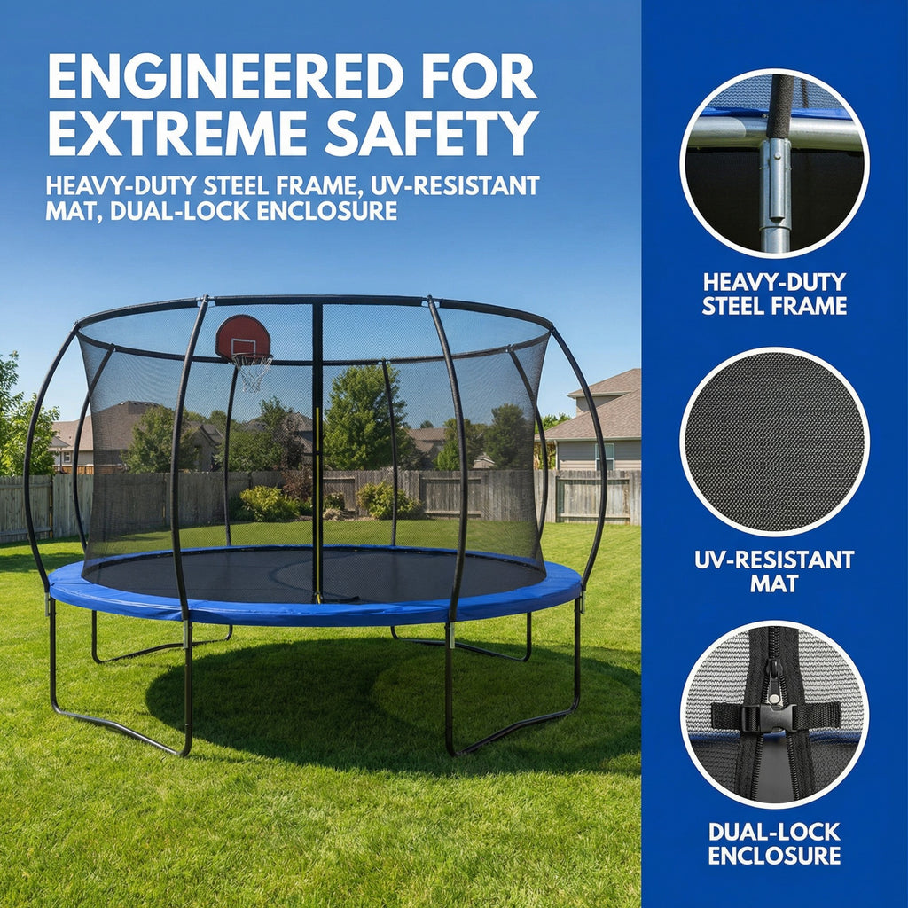 14 Ft Pumpkin Trampoline, Outdoor Trampoline with Basketball Hoop