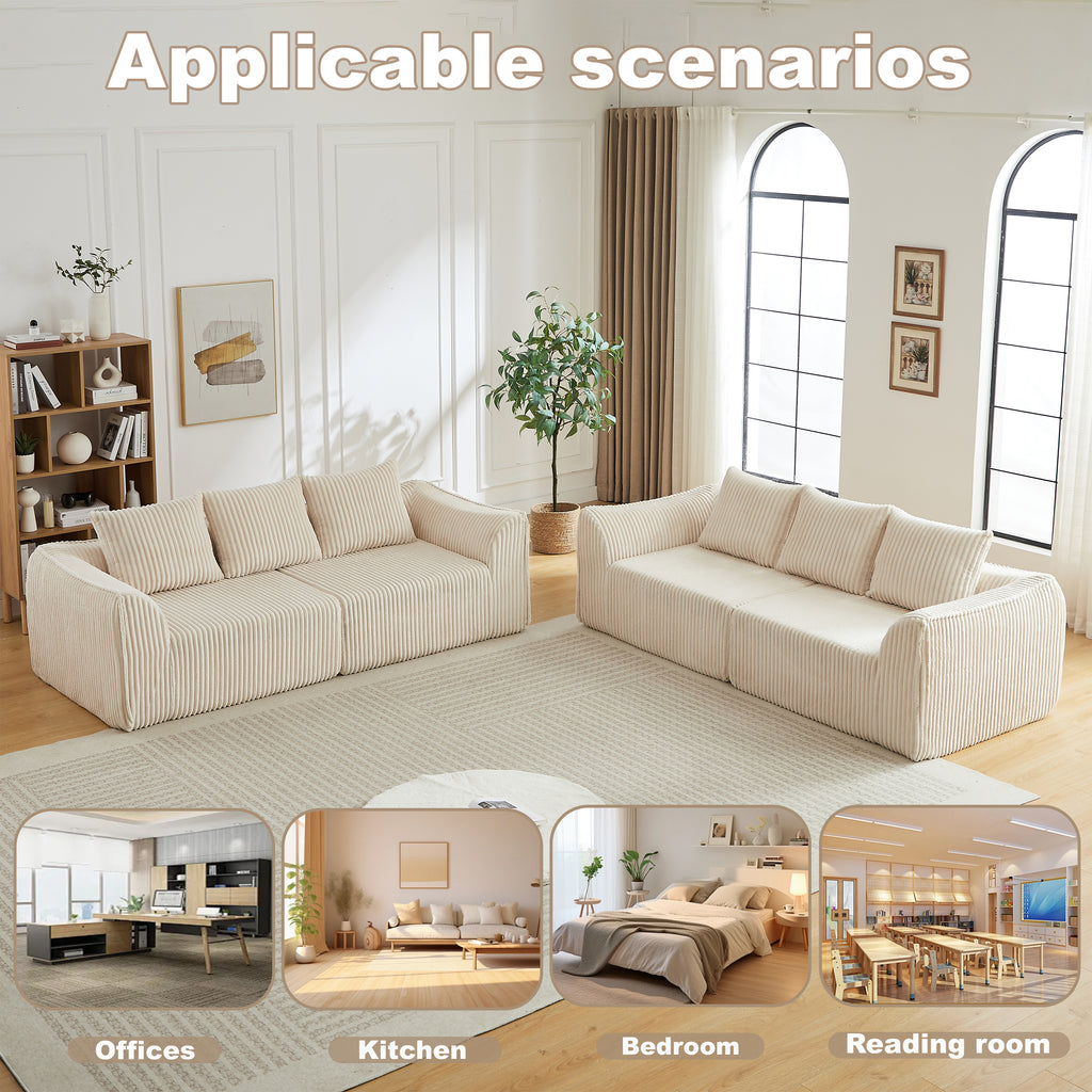 Minimalist 3+3 Seater Corduroy Sofa Set