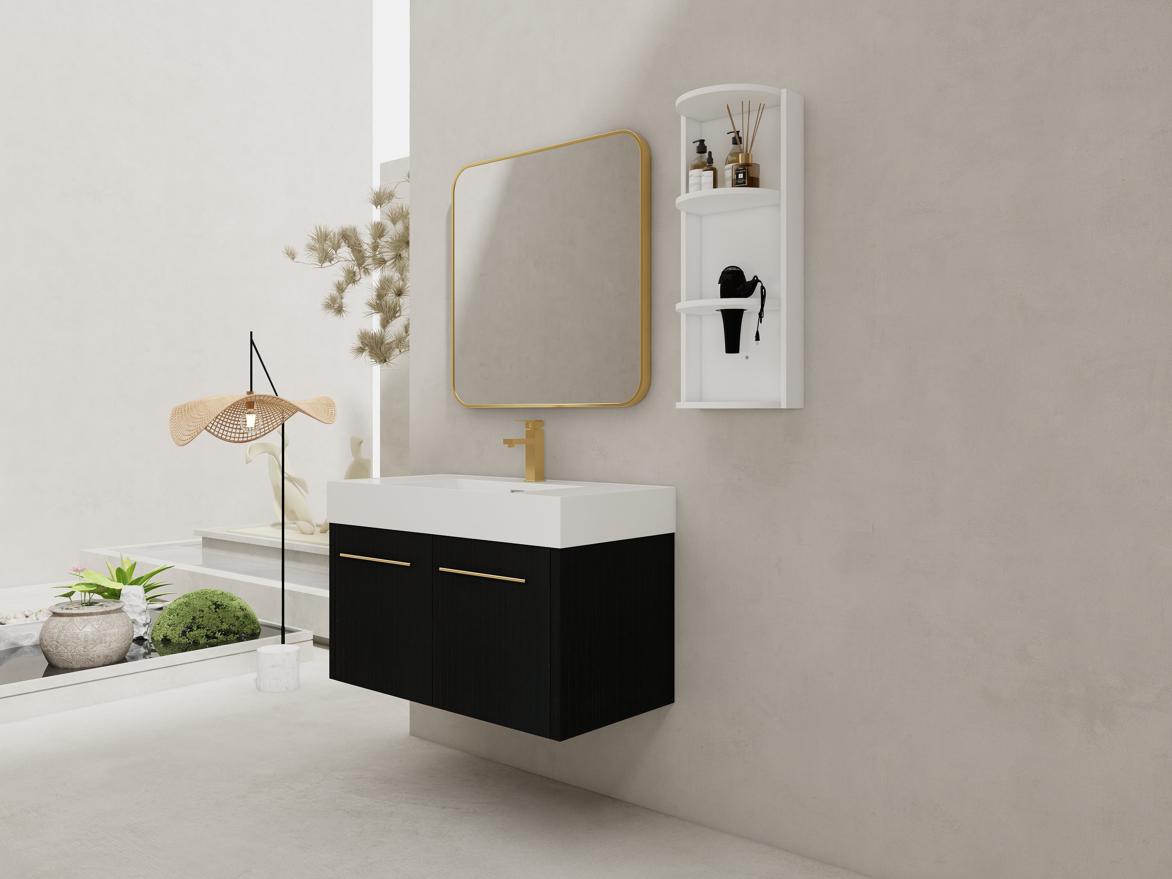 36 Inch Wall-Mounted Bathroom Vanity with Sink and Storage Rack