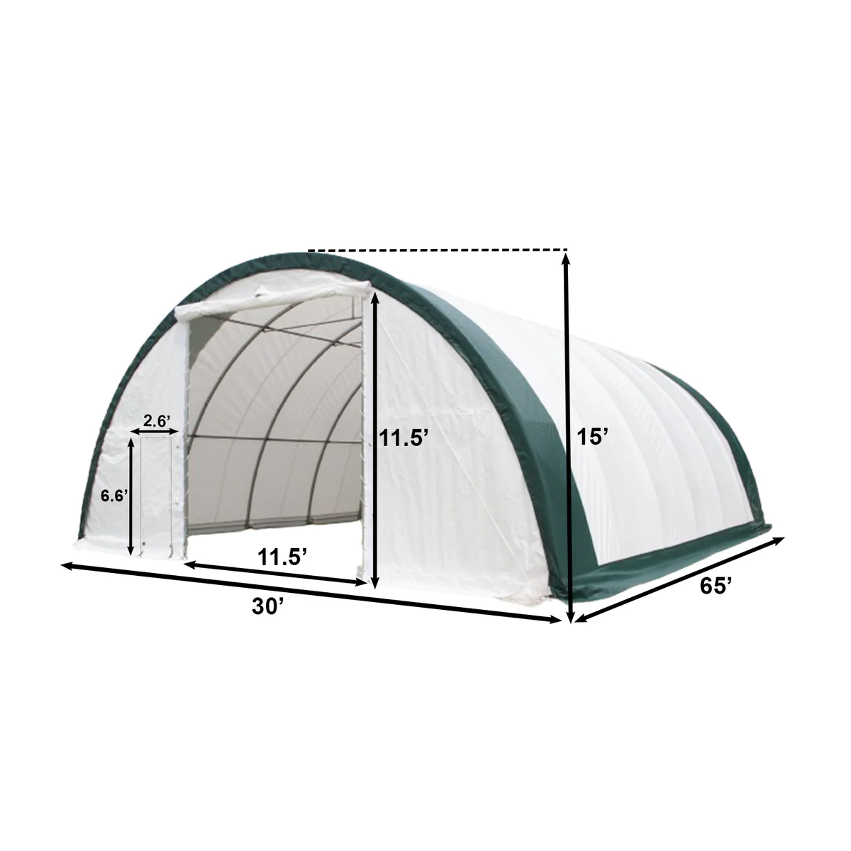 Single Truss Arch Storage Shelter W30'xL65'xH15' 11oz PE