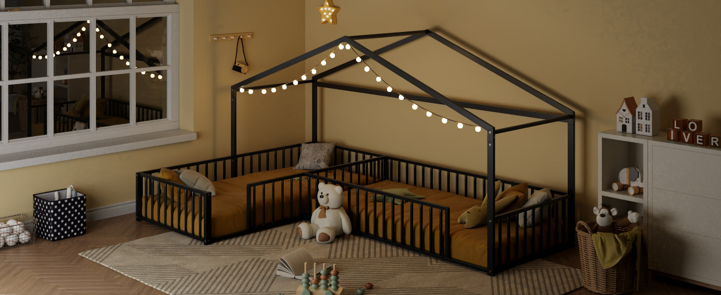 Double Twin Size L-Shaped Montessori Bed