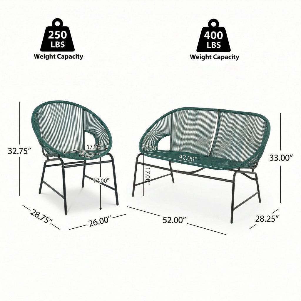 Nusa Outdoor Patio Wicker 3-Pcs Chat Set
