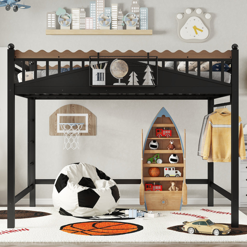 Queen Size Loft Bed With Ladders, Metal Loft Bed With Storage Shelves